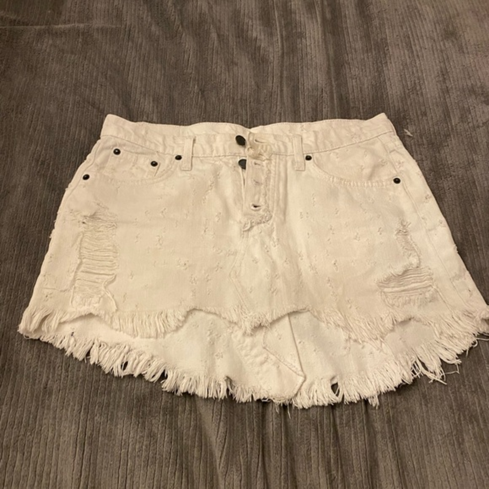 Carmar distressed jean skirt